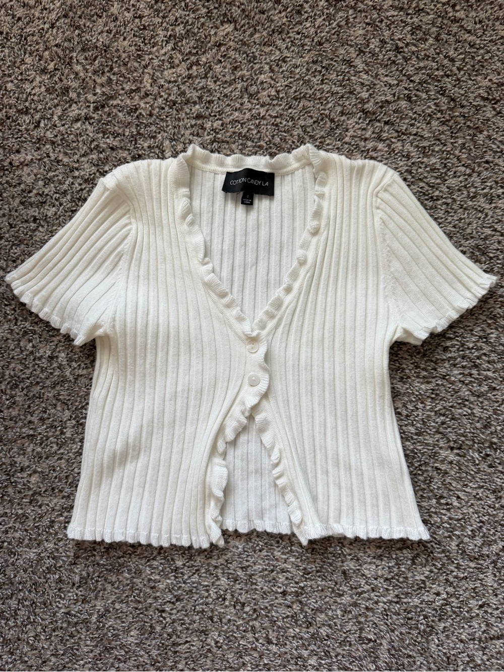 COTTON CANDY LA Ivory Ribbed Button Cardigan